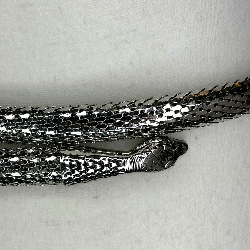 Vintage Whiting & Davis Silver Mesh Snake Wrap Belt Womens OS Flexible Serpent